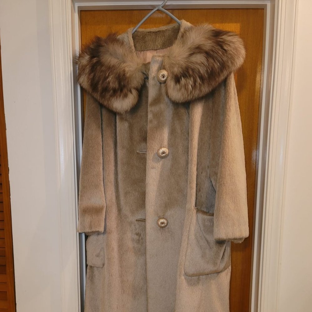 Women's Taupe Faux Fur-Trim Trench Coat